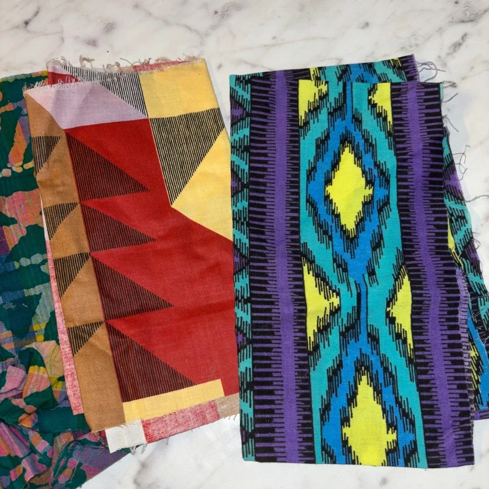 Mixed Fabric Remnants Bundle Geometric Ikat Abstract Prints Orange 4 Pieces
